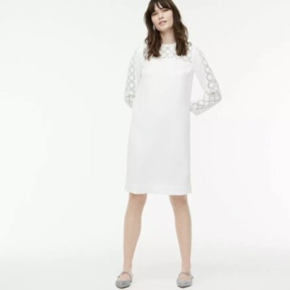 NWT J. Crew White Long Sleeve Dress with Lace Detail